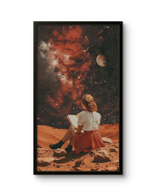 Girl Reading on Mars Poster