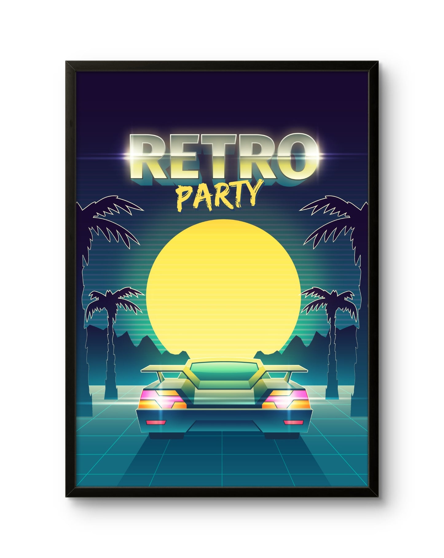 Retro Party Sunset Car Poster