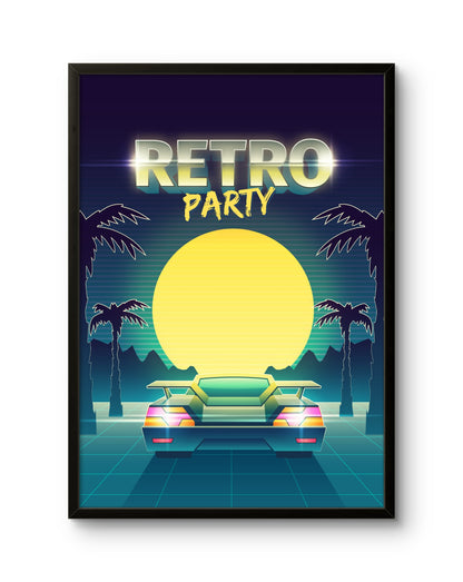 Retro Party Sunset Car Poster