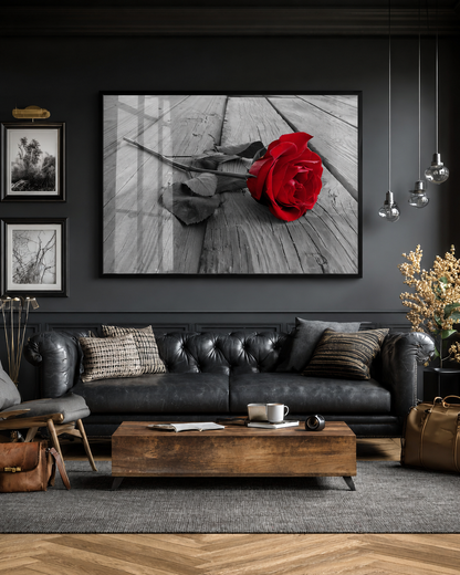 Scarlet Rose on Wood