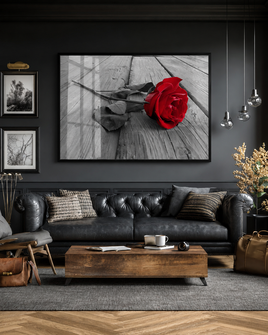 Scarlet Rose on Wood