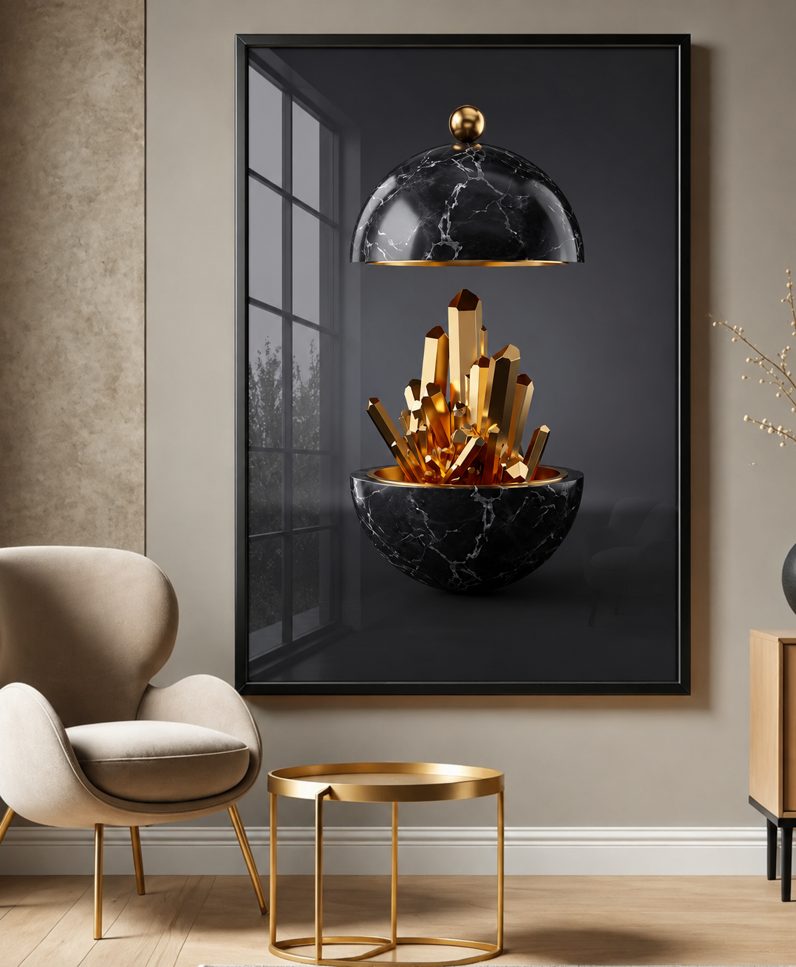 Golden Crystal Sphere Art