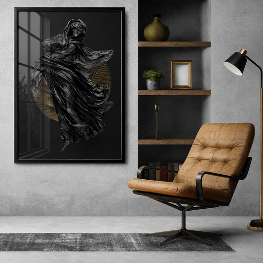 Black Sculpture With Golden Halo