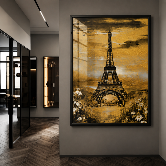 Golden Paris Glow Eiffel Tower Art