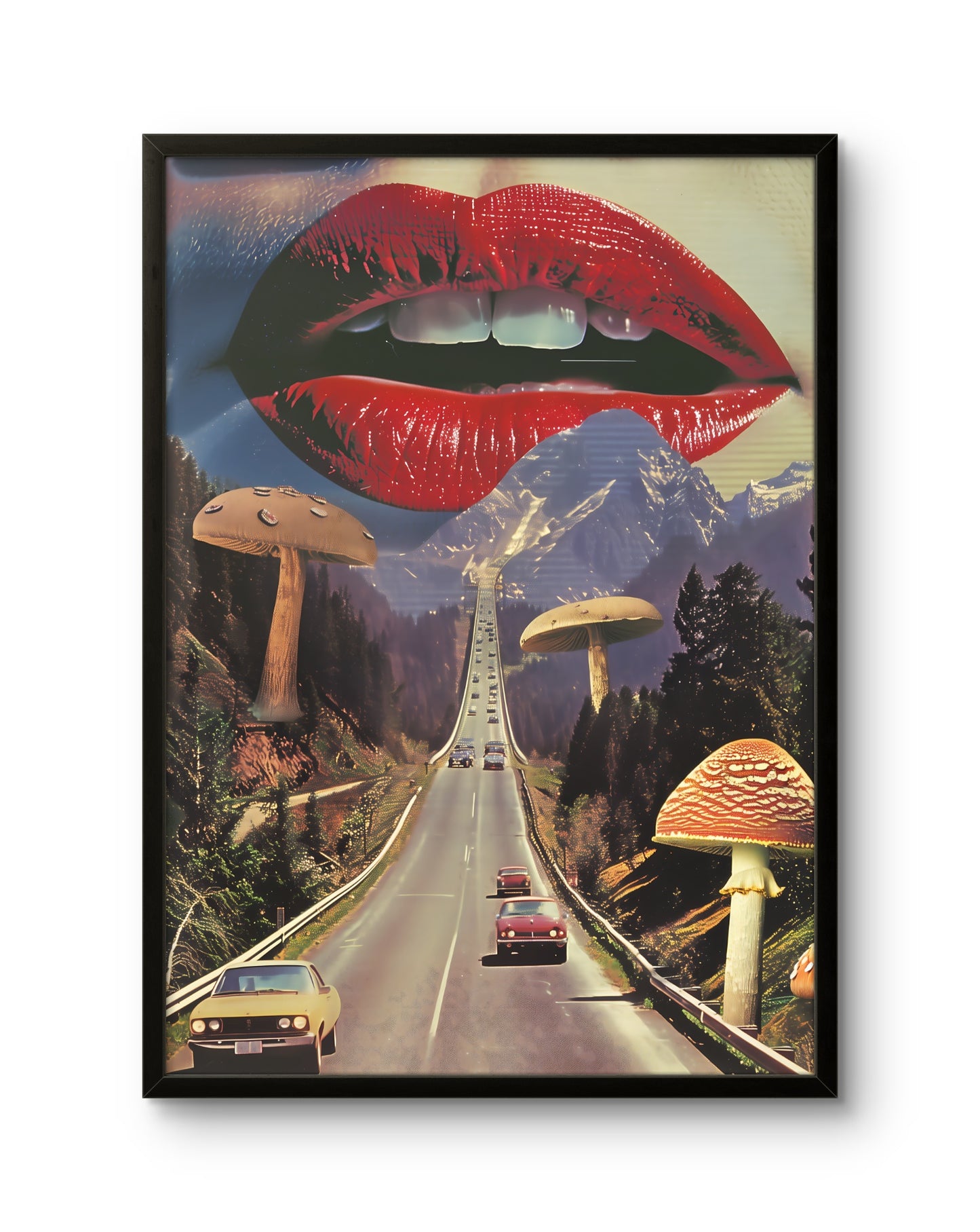 Surreal Red Lips Highway Poster