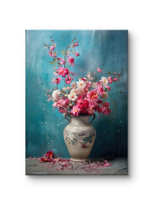 Pink florals on turquoise background