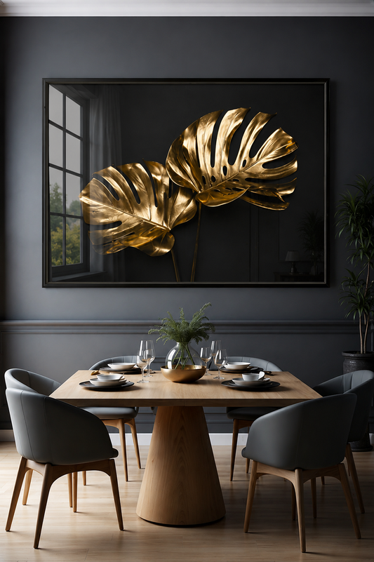 Golden Monstera Duo Luxury Botanical Wall Art