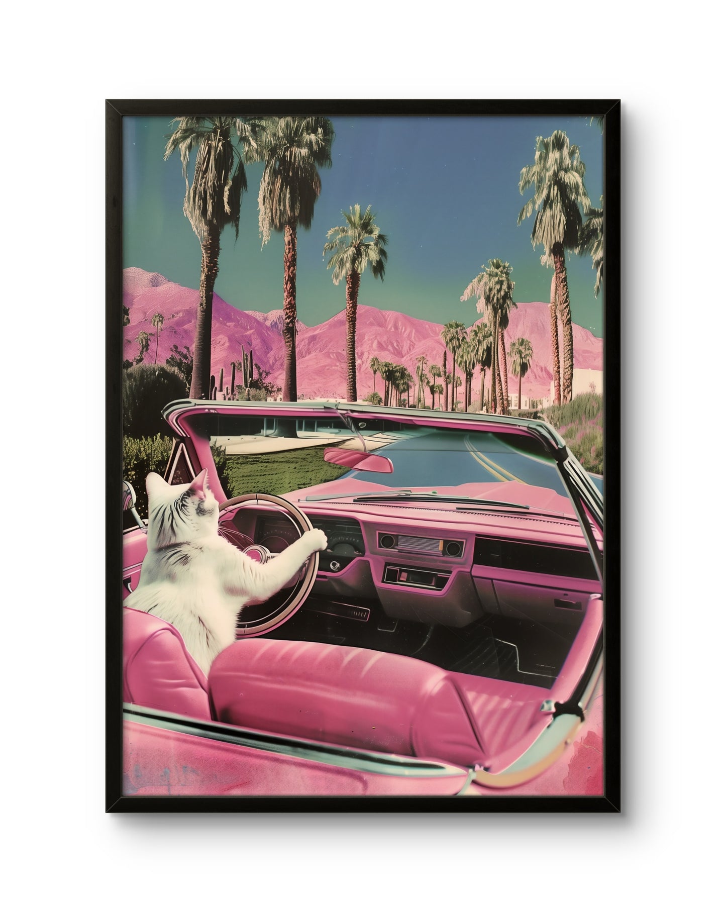 Pink Car Cat Driver Poster