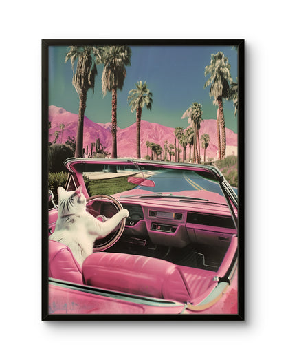 Pink Car Cat Driver Poster